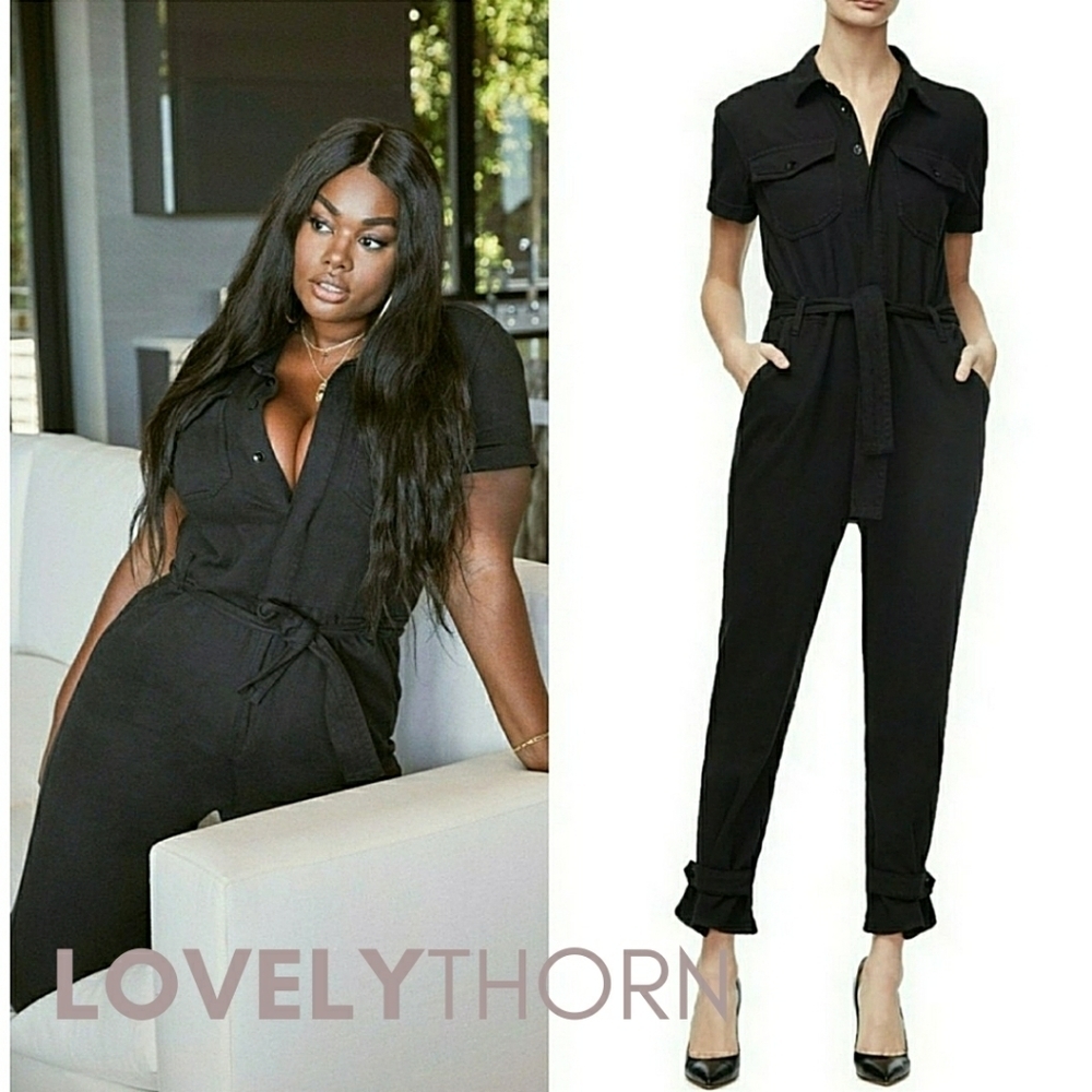 GOOD AMERICAN // ltd ed super soft & comfy black tie waist utility jumpsuit